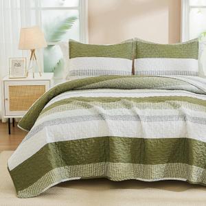 Andency Stripe Quilt Set Twin(68x86Inch), 2 Pieces (1 Striped Quilt and 1 Pillowcase) Purple and Grey Patchwork Bedspread Coverlet Set, Soft Microfiber Quilted Bedding Set