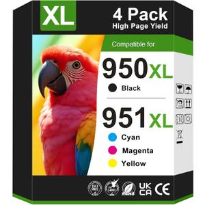 950xl and 951xl Ink Cartridges Combo Pack Replacement for HP 950 951 Ink Cartridges Combo Pack Works for HP Officejet Pro 8600 8610 8620 8630 8100 8615 Printers (4 Pack) Black Cyan Magenta Yellow