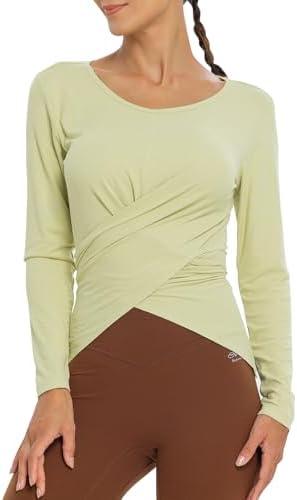 Women Shirts Long Sleeve Tie Front Summer Crop Tops, Silky Soft Compression Sun Shirt for Sport Workout Athletic Outfits