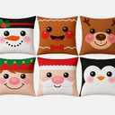 6 Set Christmas Decorations Pillow Covers, Soft Plush 18" x 18"