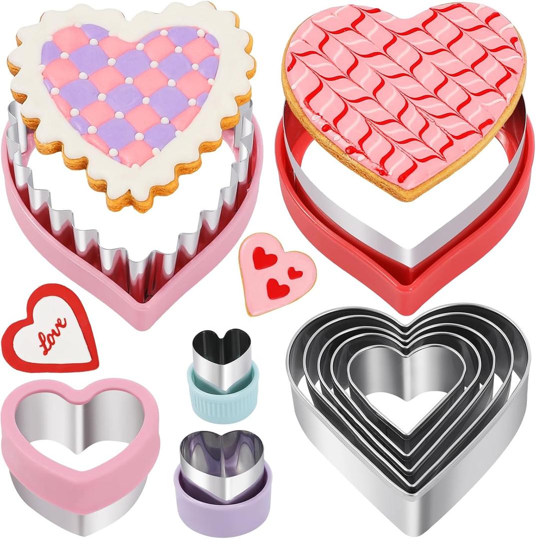Heart Cookie Cutter Set, 10-Piece Stainless Steel Biscuit Cutters for Valentine's Day Baking, Cake & Cookie Decorating, Dishwasher Safe (1 to 4-Inch)