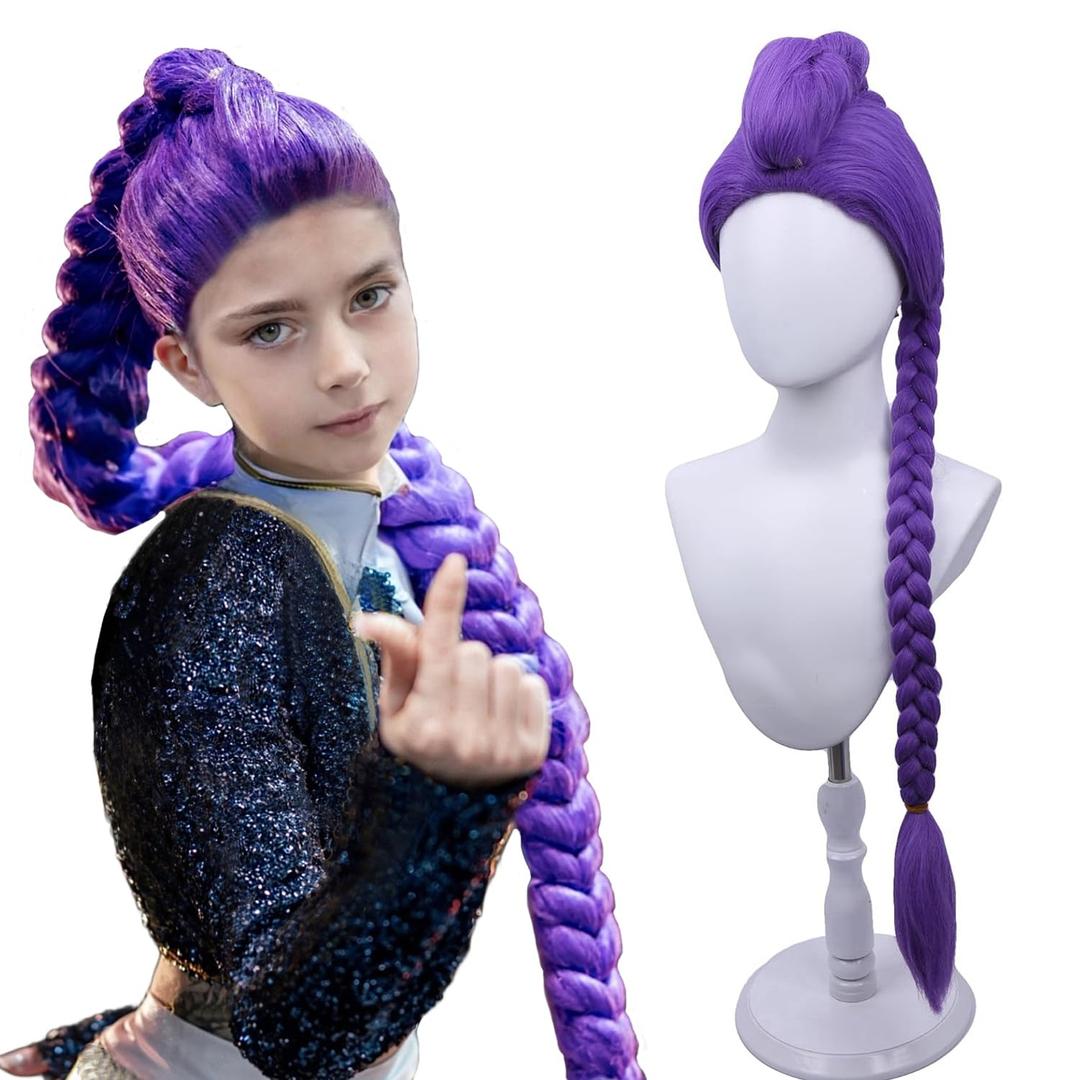 MAGQOO Purple Braid Wig Kids Girls Light Purple Wig Long Braids Wigs Hair Cosplay Costume Party Wigs