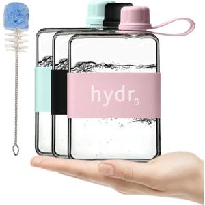 hydr | 17oz Flat Water Bottle For Purse & Flexible Cleaning Brush | Tritan BPA Free Square Water Bottle | Leak/Drop Proof Slim Water Bottles For Travel, small water bottles mini (Pink)