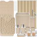 XLHOMO 26PC Bathroom Accessories Set - Gorgeous Bathroom Set, Beige Bathroom Accessory Set, Shower Curtain Set with Bathtub Mats for Shower Tub, Trash Can & Soap Dispenser