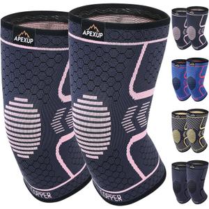 APEXUP Compression Knee Brace for Women, Copper Compression Sleeve for Knee Support, Arthritis Pain Relief, Meniscus Tear, ACL, Running (Large, Dark Grey+Pink)