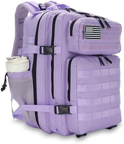Lovelinks21 45L Tactical Assault Backpack 3 Day Assault Pack with MOLLE Waterproof Rucksack for Tactical Backpacks (Light Purple)