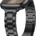 Anlinser Bands Compatible with Apple Watch Band 49mm 46mm 45mm 44mm 42mm, Women Slim Stainless Steel Metal Strap for iWatch Ultra 2 Series 10 9 8 7 6 5 4 3 2 1 SE (Black)