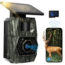 MAXDONE Solar Trail Camera WiFi Bluetooth  64MP 4K Game Camera with 5200mAh Rechargeable Battery, 0.1s Trigger 65ft Night Vision, IP66 Waterproof Trail Cam with 32GB TF Card for Outdoor Backyard