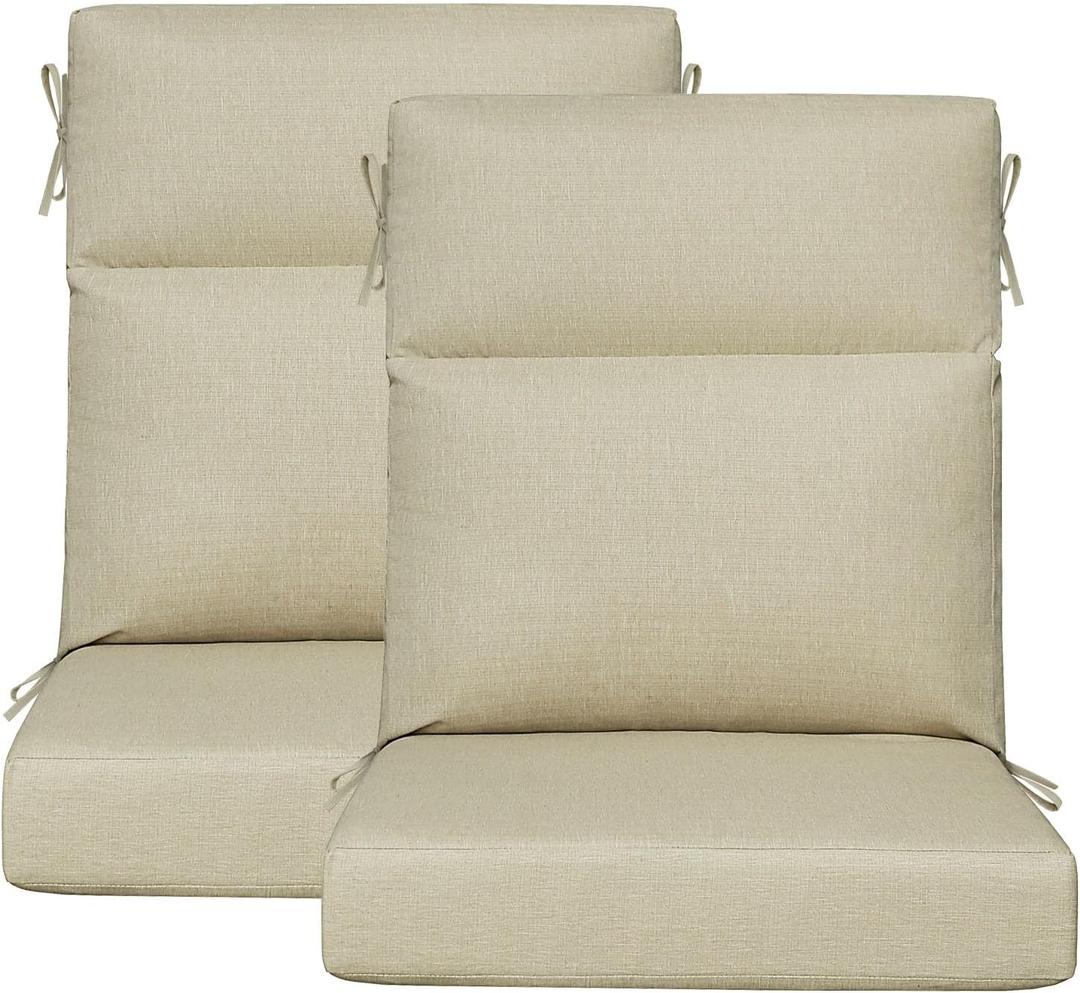 Outdoor Patio Chair Cushions 44x21x3.5 inch, Set of 2 Thicken Comfy Cushions for Rocker Non Slip Fade Shield Water Repellent High Back with Ties, Linenweave Tan