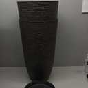 QCQHDU Large Tall Dark Gray Planters Set of 2-9 Gallon 12" Round Outdoor Planters for Front Door & Patio, Faux Stone Indoor Plant Pots with Tray, Porch Decor Plant Containers