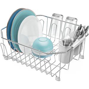 GSlife Small in Sink Dish Drying Rack - Stainless Steel Compact Dish Drainer for RV Kitchen Apartment Sink, Rust Resistant Inside Sink Rack, 12 Person Households, 11.6" W x 13.4" L, Silver