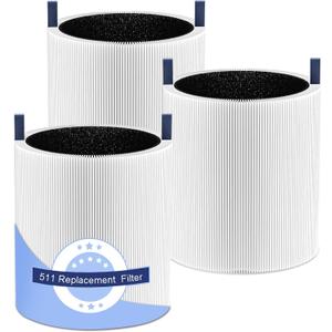 3 Pack 511 Replacement Filter Compatible with Blueair Blue Pure 511 Air Purifier, True HEPA Filter Particle and High-Efficiency Activated Carbon Filter for Home Large Room