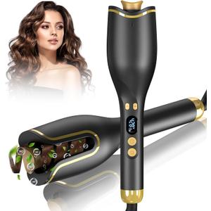 Automatic Curling Iron, Hair Curler 1" Large Slot, 4 Temperature Settings, 12s-19s Timers, Dual Voltage, Anti-Scald, Anti-Tangle, Auto Shut-Off, LCD Display, Fast Heating Easy for Use, Black