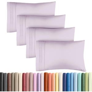 King Pillow Cases Set of 4 - Ultra Soft Hotel Quality Pillowcase Covers - Comfy, Cozy & Wrinkle Free - Shrinkage and Fade Resistant - Machine Washable Pillow Protectors - 4 Piece Set - Light Lavender