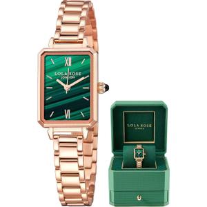Lola Rose Dainty Women's Wrist Watch: Green Malachite Dial, Wrapped by Stylish Gift Box, Elegant Present for Ladies and Loved Ones