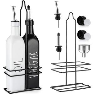 Oil and Vinegar Dispenser Set - Farmhouse Olive and Vinegar Dispenser  Chic Olive Oil Dispenser  Black and White Bottle with spouts and oil bottle top  2 x 500ml