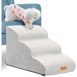 Topmart 3 Tiers Foam Dog Ramps/Steps,Non-Slip, Extra Wide Deep Dog Stairs,High Density Foam Pet Stairs/Ladder,Best for Older Cats,Small Pets,Ivory-White