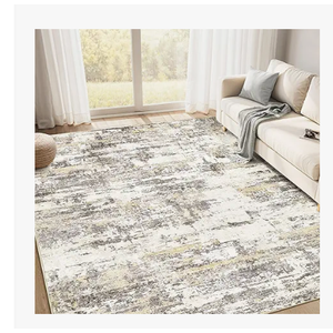 Area Rug Living Room - 5X7 Abstract Washable Large Soft Foldable Non Slip Rug Neutral Modern Low Pile Carpet for Bedroom Nursery Dining Room Kitchen Home Office Indoor - Grey Brown