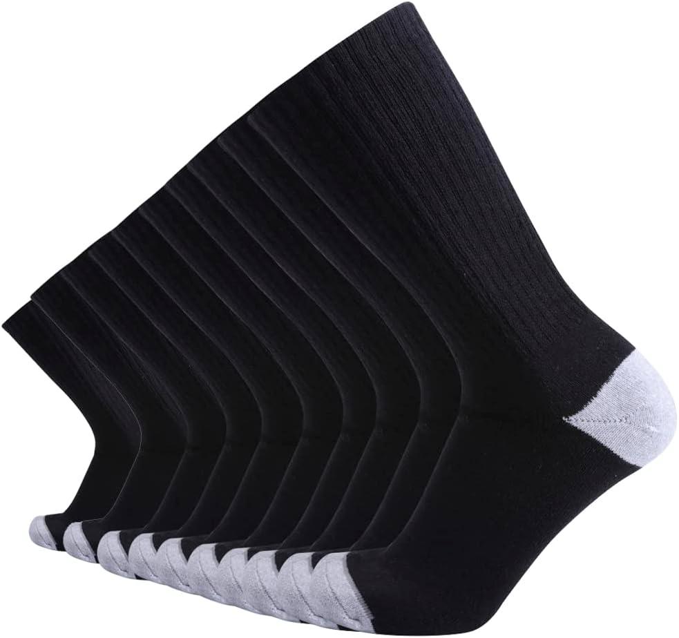 EnerWear 10P Pack Unisex Cotton Moisture Wicking Cushion Crew Socks (Black)