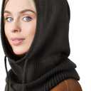Hooded Scarf Hat Knit Balaclava Women Beanie Skull Cap with Drawstring Warm Winter Hats for Women Men Outdoor Sports