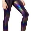 Gnainach Girls Metallic Leggings Stretch Comfort Shiny Mystique Dance Pants for Toddler Kids Teen Yoga Party Workout (Purple)