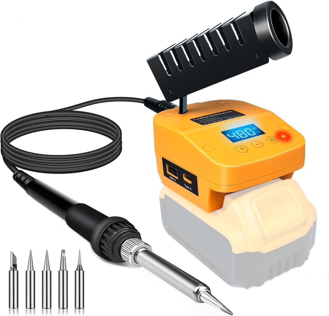 Cordless Soldering Iron Station Tool for Dewalt 20V Max Battery,PortableElectric Fast Heating Up Soldering Iron with USB&Type C for Dewalt DCB203 for DIY,Appliance Repair,Wire Welding(NO Battery) (Orange)
