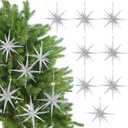 6 Inch Set of 8 Glitter Large Star Hanging Ornaments Christmas Tree Decorations Plastic Festive Embellishments Pendant, Shiny Holiday Decor (Silver)