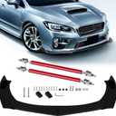 4Pcs Front Bumper Lip Chin Spoiler Splitter Diffuser Protector Air Dams Fit 66.9"-76.7'' Width Cars with 2Pcs Adjustable 8"-11" Red Splitter Rods, Glossy Black Sharp Corner