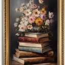 XJYISUO Vintage Gold Framed Wall Art Moody Floral Canvas Wall Art Dark Academia Cottage Room Decor Classic Still Life Books Art Prints for Bedroom Living Room Study, 24"L x 16"W