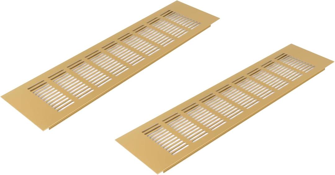 Vent Systems 16 x 4 Inch (Outer Dimensions) Air Supply Ventilation Grille - Pack of 2 - Gold Aluminum Rectangle Intake/Exhaust Door Vent Deflector - HVAC for Home Improvement Floor, Wall Duct Cover