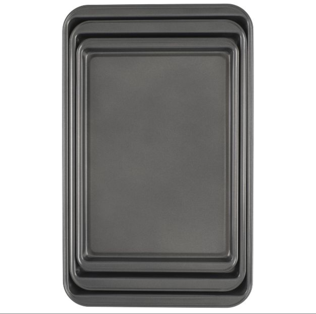 GoodCook Ready Set of 3 Nonstick Sheet Pan Set Dark Gray: Steel Baking Sheet Pans Set, Dishwasher-Safe Bakeware