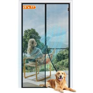 MAGZO Magnetic Screen Door Fit Door Size 25 x 77 Inch, Screen Size 27" x 78" Strong Magnets Mesh, Reinforced Fiberglass Net for Patio and Front Entrances, Gray