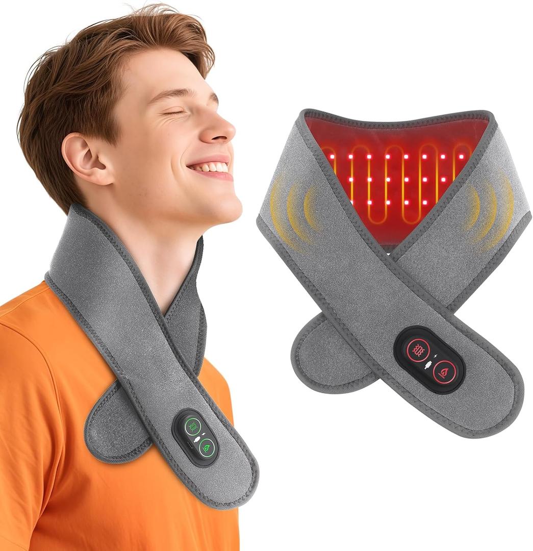 Cordless Neck Heating Pad for Pain, Neck Massager with 660nm 850nm Red Light, Neck Heating Pad for Pain Electric, Heated Neck Brace Wrap for Soreness Stiffness Pain Relief