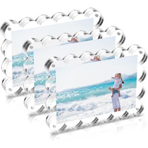 Acrylic Picture Frames 3 Pack, 46 In Magnetic Picture Photo Frames, Clear Frameless Photo Display Freestanding,Double Sided Picture Frame Gift for Desk Desktop Home Office Decor,UV Protection