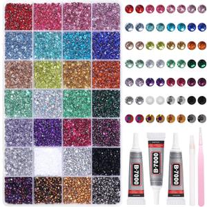 6 x 32000Pcs Color Rhinestones Bedazzling Kit, 3mm Flatback Pink Purple Blue White Colored Gems for Crafting, Bedazzling Kit for Crafts Clothing Shoes Bottle Diamond Nail Art Face DIY
