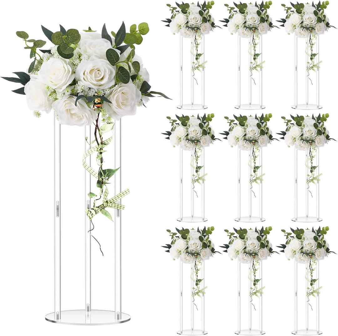 10 Pcs 20 Inch Tall Acrylic Vase Wedding Centerpieces Clear Flower Stand Acrylic Centerpiece Stand Floral Vase Elegant Display Holder for Wedding Birthday Party Table Decorations