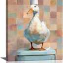 Funny Duck Bathroom Wall Art Cute Duck on Toilet Canvas Wall Decor Funny Quirky Farm Animal Pictures Painting Print Framed Artwork Decorations Gifts for Bathroom 16"x20"