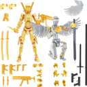 T13 3D Action Figure Set (Assembly Completed), 3D Printed Multi-Jointed, Titan 13 Action Figures, Multi-Articular Lucky Mobile Robot Nova T-13, Desktop Decorations for Game Lovers Toys (Gold/Silver)
