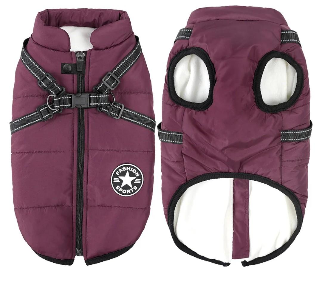 Aiboria Dog Jackets Coat for Winter Windproof Waterproof Skiing Dog Vest Fleece Warm Chest Strap Belt Purple , XL