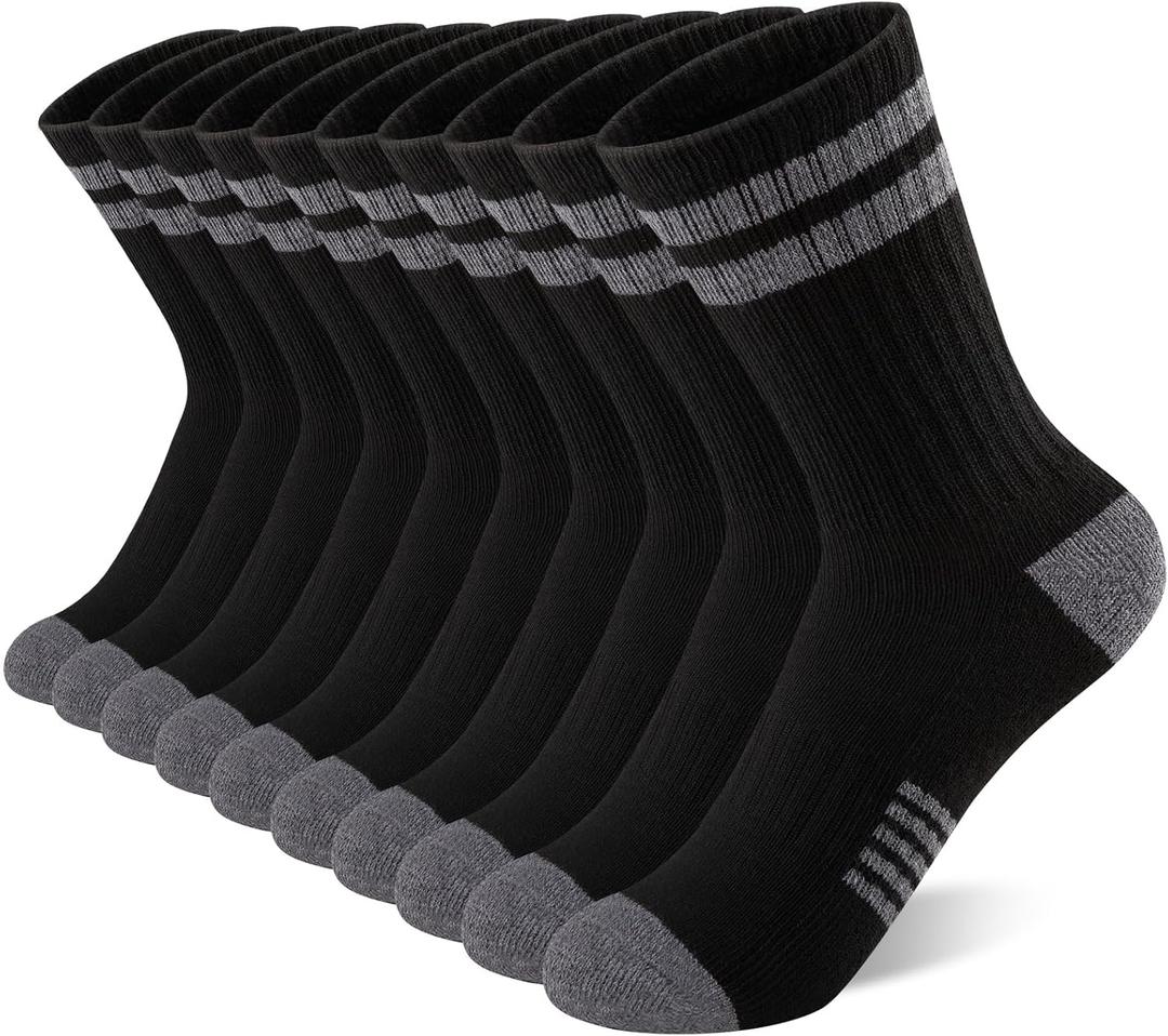 Comfoex 10 Pairs Boys Crew Long Athletic Socks for 4-6 6-8 8-10 Years Old Kids Calf Sports Half Cushioned (10-12 Yrs Old)