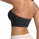 Womens Front Closure Strapless Non-Slip Padded Bandeau Bra Tube Top Invisible Wireless Bralette (Black, M)