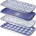 Selamica Ceramic Rectangular Serving Platters Set of 4, 12 Inch Serving Trays/Dishes for Party Entertaining, Rectangular Dinner Plates for Appetizer Salad Dessert Sushi, Vintage Blue