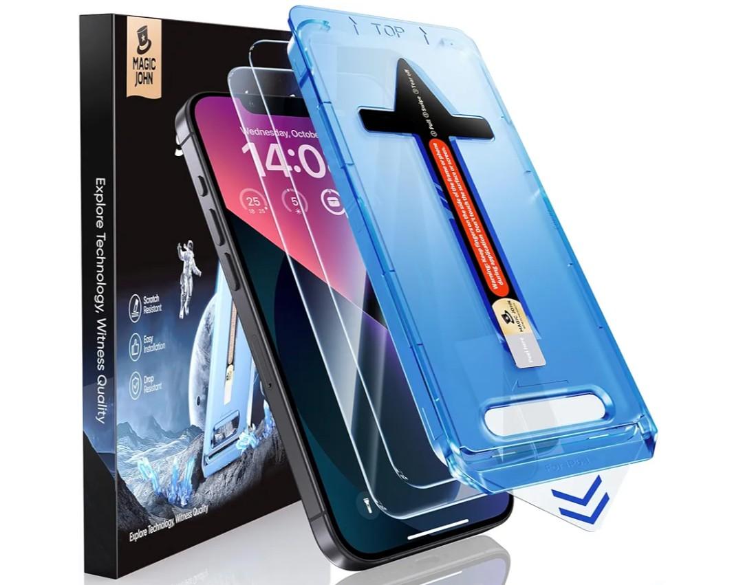 MAGIC JOHN 2 Pack for iPhone 13/14& iPhone 13 Pro 6.1 inch Tempered Glass Screen Protector, Auto Dust-Elimination, Bubble Free, HD Clear, Easy Installation