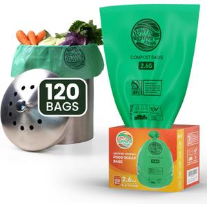 RAYTID Compostable trash Bags 2.6 Gallon Compost Bags for Kitchen Countertop Bin 1.3,2,3, Gallon, 120 Count,Small Kitchen Food Scrap Waste Bags,ASTM D6400, US BPI & Europe OK Compost Home Certified