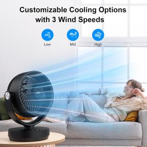 JRD Air Circulator Fan for Bedroom, 13Inch 28dB Quiet Table Fan, 90Oscillating Fan, 120 Adjustable Tilt, 3 Speeds, 7H Timer, Powerful Desk Fan for Whole Room Home Office