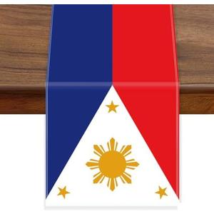 Philippines Velvet Table Runner, Filipino Flag Table Cloth Decoration, Soft Texture Tablecloth for Home Party Decor 12×90 inch