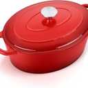 E-far 7QT Oval Dutch Oven Pot with Lid, Enameled Cast Iron Dutch Oven with Dual Handles for Sourdough Bread Baking Cooking, Nonstick Enamel Coated Cookware(Red), Non-Toxic & Easy Clean