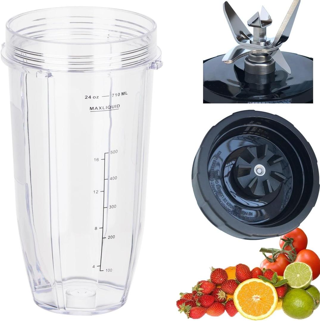 [ New Model] Replacement blender Blade and 24oz Cup Accessories, Only Compatible with Nutri Ninja SS150,SS151,SS300, SS350,SS351, CO351B, SS100, SS101, CO101B,SS400,SS401, 24oz cup and blade No lid