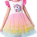 LQSZ Girls Tulle Dresses Princess Flutter Sleeve Tutu Dress for Toddler Girl 3-12 Years