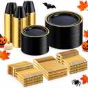 WELLIFE 600 PCS Black Gold Disposable Dinnerware Set for 100 Guests